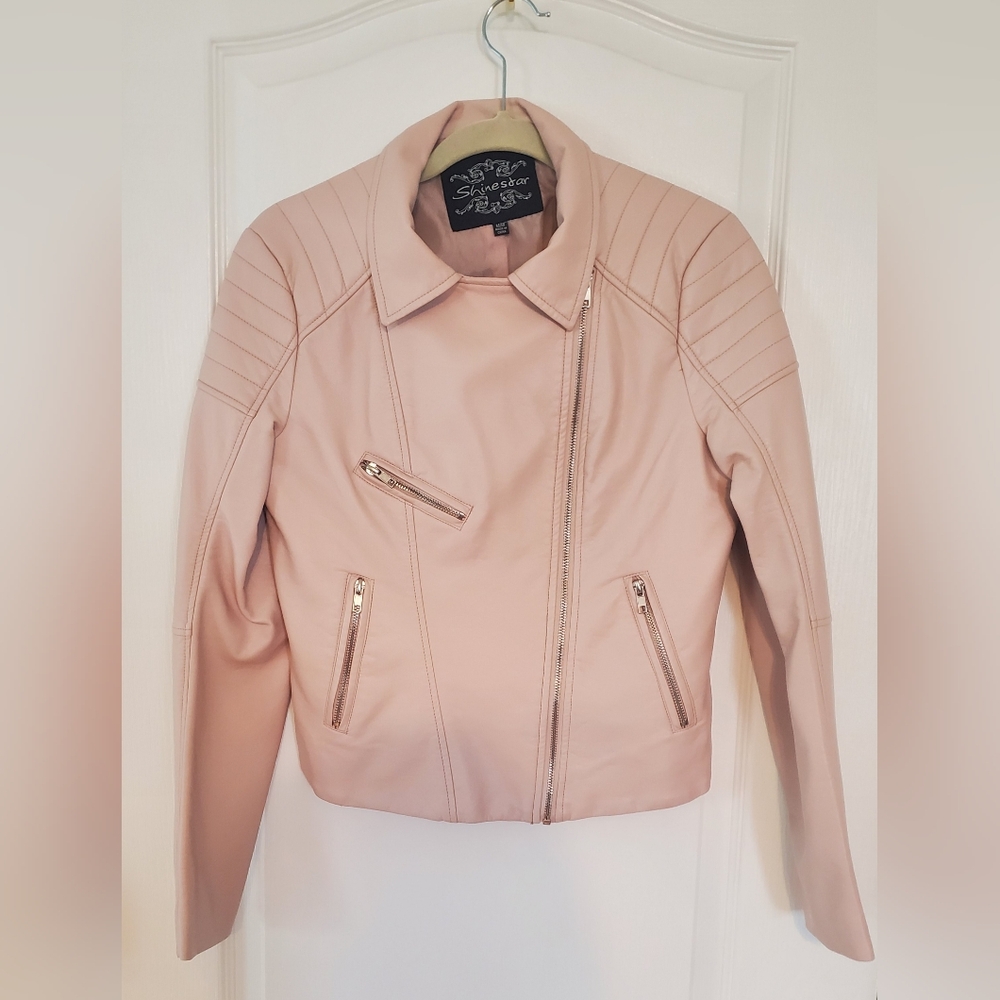 Women's Pink Faux Leather Jacket